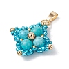 Synthetic Turquoise & Glass Seed Beaded Woven Pendants PALLOY-MZ00365-04-3