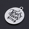 Non-Tarnish 201 Stainless Steel Etched Pendants STAS-N090-JN802-2