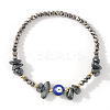 Synthetic Non-magnetic Hematite Chip & Brass Evil Eye & Glass Beaded Stretch Bracelets for Daily Wear PI9480-5-1