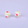 Printed Round with Flower Pattern Silicone Focal Beads SI-JX0056A-169-1