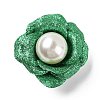 Flower Glitter Imitation Leather with Plastic Pearl Brooch Pin JEWB-K013-02P-02-1