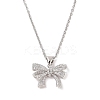 Brass Micro Pave Clear Cubic Zirconia Bowknot Pendant Necklaces for Women NJEW-S432-01P-1