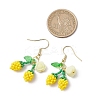 Flower with Cherry 304 Stainless Steel Glass Seed Beads Dangle Earrings EJEW-MZ00419-04-3