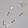 Christmas Theme Glass & Imitation Pearl & Brass Heart Beaded Necklaces GF3195-2-1