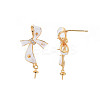 Brass Micro Pave Clear Cubic Zirconia Stud Earring Findings with Enamel KK-S356-617B-NF-2