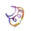 Ion Plating(IP) 304 Stainless Steel Crescent Moon Adjustable Ring for Women RJEW-M149-11RC-3