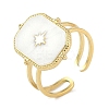 Ion Plating(IP) 304 Stainless Steel Enamel Rectangle with Star Cuff Finger Rings X-RJEW-L107-063G-01-1