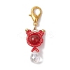 Natural Carnelian & Glass Seed Beaded Cat Pendant Decoration HJEW-MZ00157-07-2
