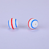 Printed Round with Stripe Pattern Silicone Focal Beads LS-SI-JX0056A-143-1