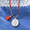 304 Stainless Steel Oval Virgin Mary Pendant Necklaces NJEW-A045-24P-4