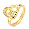 Heart with Letter Rack Plating Brass Micro Pave Cubic Zirconia Adjustable Rings for Women RJEW-I105-06G-M-1