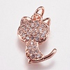 Brass Micro Pave Cubic Zirconia Kitten Charms ZIRC-E147-42RG-1