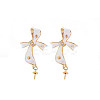 Brass Micro Pave Clear Cubic Zirconia Stud Earring Findings with Enamel KK-S356-617B-NF-1