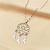 Non-Tarnish Woven Net/Web with Feather 201 Stainless Steel Boho Pendant Necklaces for Women NJEW-G087-07P-1