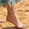 Bohemian Brass Bar Link Chain Marine Blue Enamel Sun Tassel Anklets LS-AJEW-Z046-05G-1