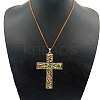 Eco-friendly Zinc Alloy & Natural Chip Unakite Handmade Cross Pendant Cord Necklaces for Women Men RL5831-2-1