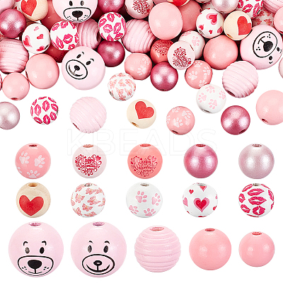 150Pcs 15 Styes Spray Painted Natural Wood European Beads WOOD-PH0003-09-1