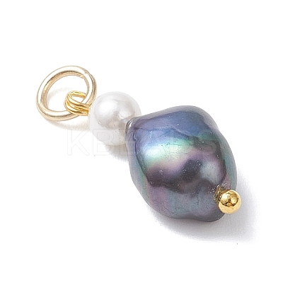 Natural Freshwater Pearl Potato & Shell Pearl Round Bead Pendants X-PALLOY-JF04714-01-1