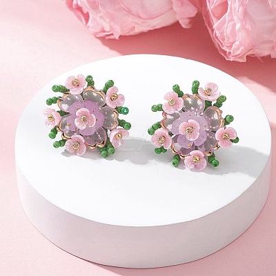 Flower Handmade Glass Seed Beads Stud Earrings EJEW-MZ00656-02-1