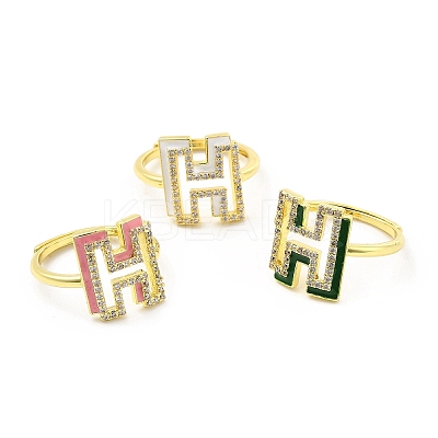 Mixed Color Enamel Initial Letter Adjustable Ring with Clear Cubic Zirconia RJEW-P045-01G-H-1