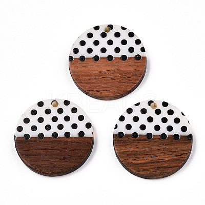Printed Opaque Resin & Walnut Wood Pendants RESI-N039-05-1