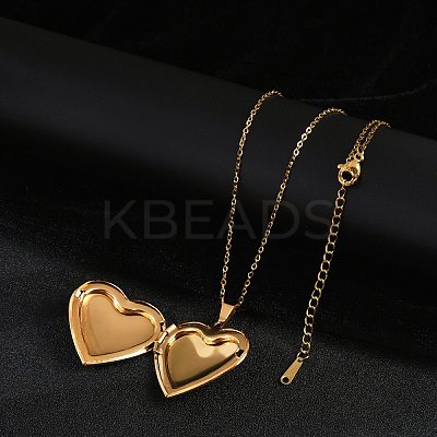 304 Stainless Steel Heart Locket Pendant Cable Chain Necklaces for Women LS-NJEW-M050-04E-G-1