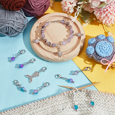 Round & Mermaid Fishtail Pendant Stitch Markers HJEW-AB00312-1