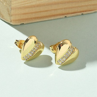 Brass Micro Pave Clear Cubic Zirconia Stud Earrings for Women LS-EJEW-U034-02G-03-1