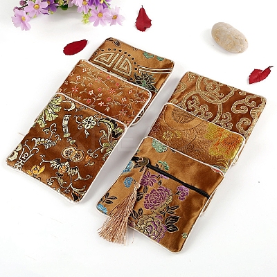 Square Chinese Style Brocade Zipper Bags with Tassel PW-WG45645-06-1