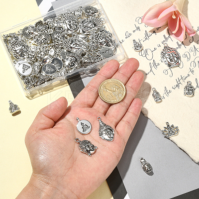 100Pcs 10 Styles Tibetan Style Zinc Alloy Charms TIBEP-CJ0003-08-1