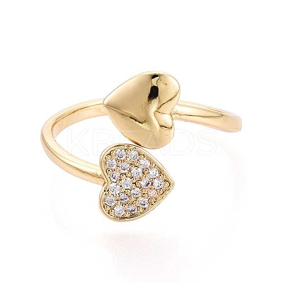 Brass Micro Pave Cubic Zirconia Cuff Rings for Women KK-T071-63G-1