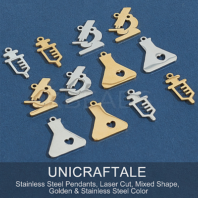 12Pcs 6 Style Ion Plating(IP) 201 Stainless Steel Pendants STAS-UN0032-19-1