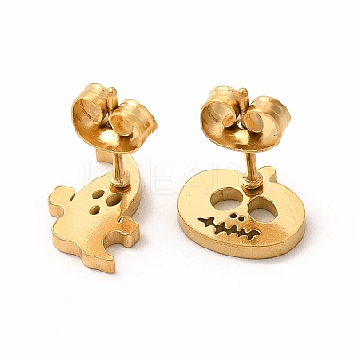 Halloween Pumpkins and Ghosts 304 Stainless Steel Asymmetrical Earrings LS-EJEW-B019-03G-1