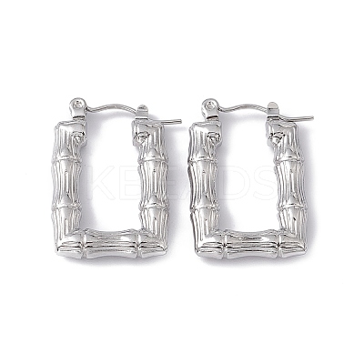Tarnish Resistant 304 Stainless Steel Rectangle with Bamboo Hoop Earrings for Women EJEW-G314-09P-1