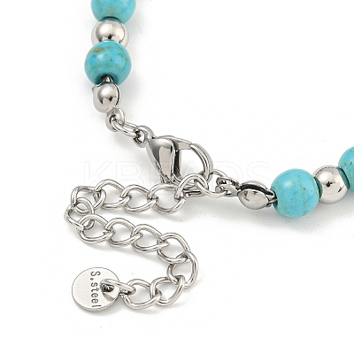 304 Stainless Steel & Synthetic Turquoise Round Beaded Bracelets for Women BJEW-G717-10-1