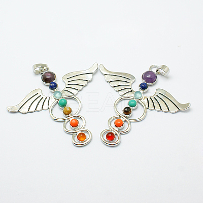Vintage Chakra Jewelry Alloy Bezel Gemstone Big Pendants G-M039-01-1