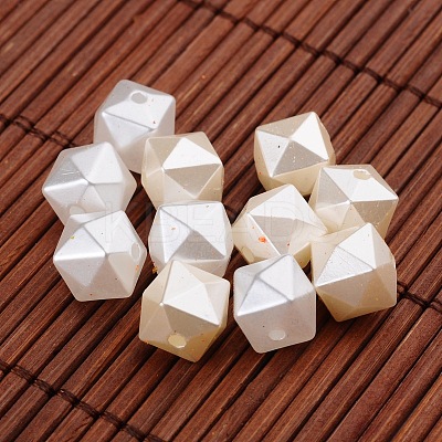 Faceted Cube Imitation Pearl Acrylic Beads OACR-L004-3294-1