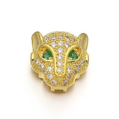 Rack Plating Brass Micro Pave Cubic Zirconia Leopard Hollow Beads ZIRC-I012-18G-RS-1
