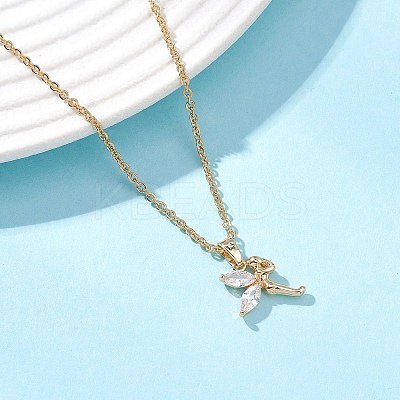 Fairy Brass Pave Clear Cubic Zirconia Pendant 304 Stainless Steel Cable Chain Necklaces for Women NJEW-JN05600-1