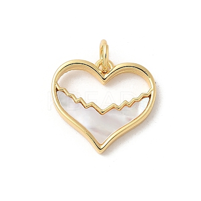 Brass Pave Natural White Shell Heart Charms with Jump Rings KK-S522-08E-G-1