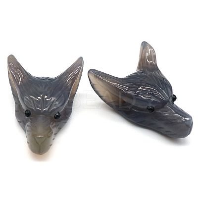 Natural Grey Agate Carved Healing Wolf Head Figurines PW-WG25599-04-1