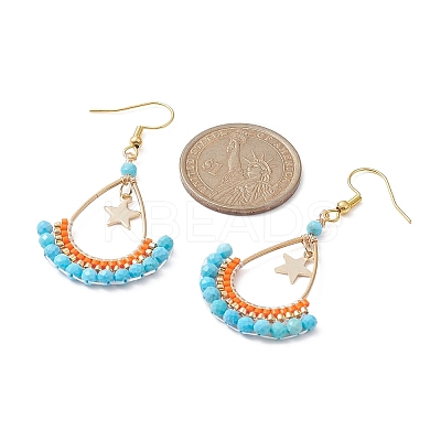 Dyed Natural Howlite Beaded Teardrop with Star Dangle Earrings EJEW-MZ00079-02-1