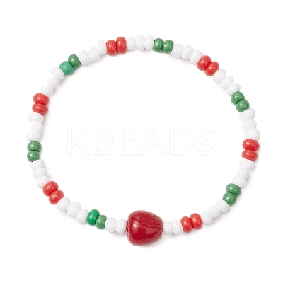 Christmas Glass Seed & Handmade Lampwork Beads Stretch Bracelets for Women BJEW-MZ00197-03-1