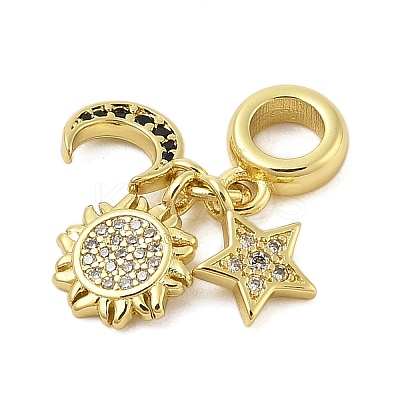 Rack Plating Brass Micro Pave Clear & Black Cubic Zirconia European Dangle Charms KK-Z074-65G-1