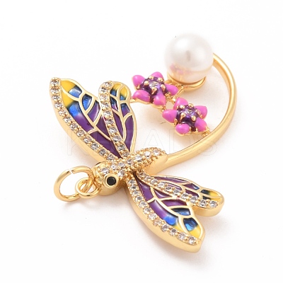 Eco-Friendly Brass Micro Pave Cubic Zirconia with Enamel Pendants KK-K268-29G-1