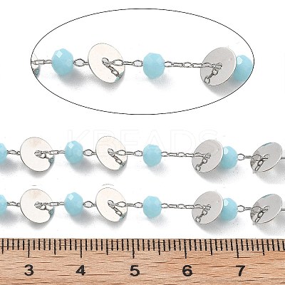 Handmade Brass & Glass Bead Flat Round Chains CHC-L051-06P-01-1