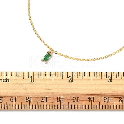 Glass Rectangle Pendant Necklace with Golden Brass Cable Chains Necklace for Women NJEW-FZ00012-1