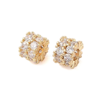 Brass Micro Pave Clear Cubic Zirconia Beads KK-B100-003G-1