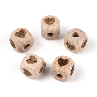 Laser Engraved Beech Wood European Beads WOOD-T033-08B-1