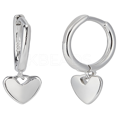 1Pair Sterling Silver Heart Hoop Earrings EJEW-LP0001-27-1
